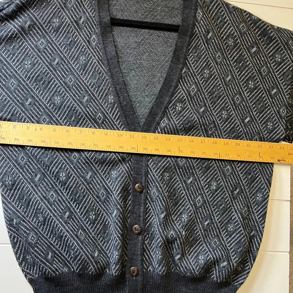 Ottimo 18 Via Roma Grey Geometric Diamond Knit Wool Blend Cardigan Italy Large